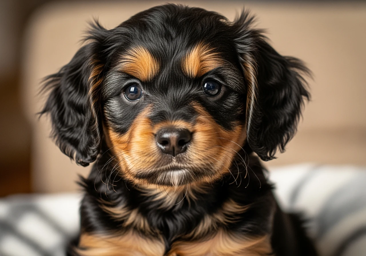 Chiot Bolonka Zwetna au pelage boucle, portrait en gros plan